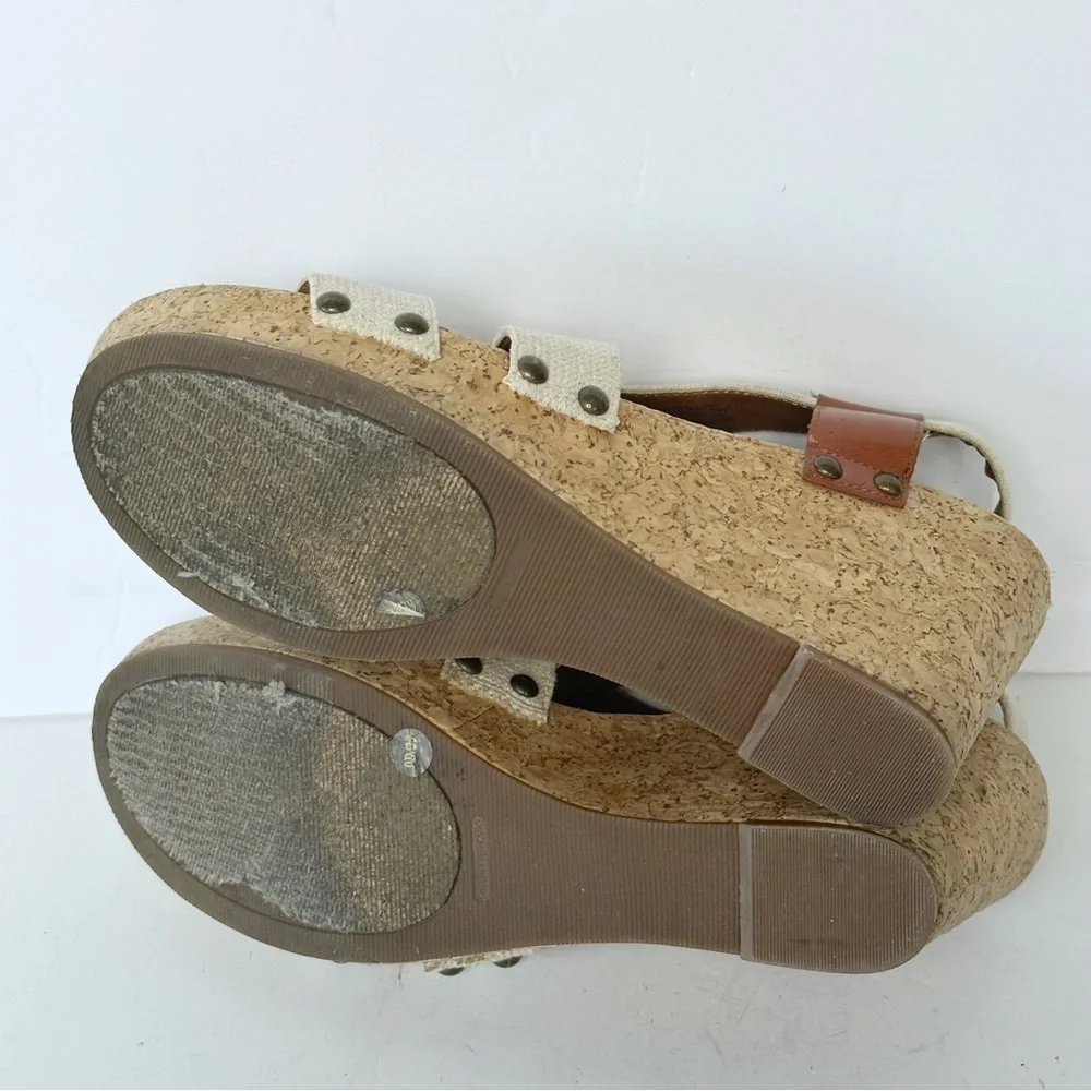 Lucky Brand Marla Cork Wedge Sandals Beige Tan Shoes Elastic Back Size 9 Boho